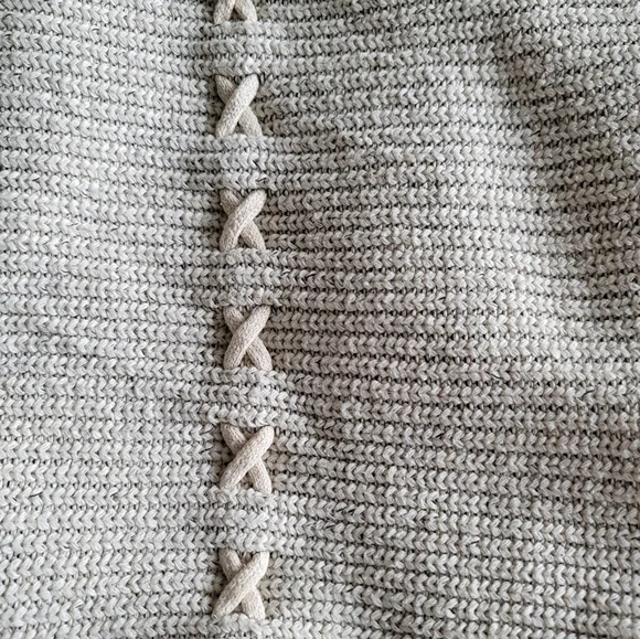 A.Gain Faux Fur Cable Knit Wool Blend Oatmeal Cardigan - Size Small - Picture 4 of 7